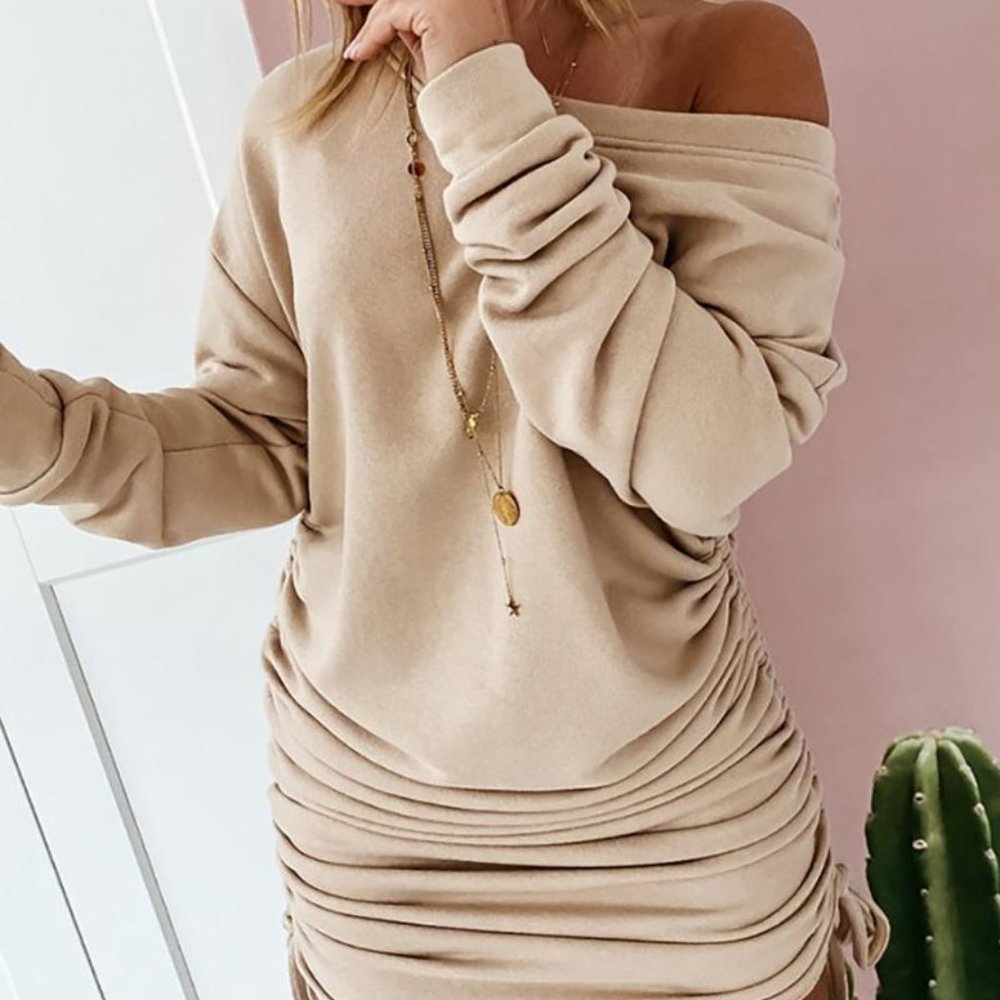 Drawstring Ruched Long Sleeve Dress - Picture 2 of 4